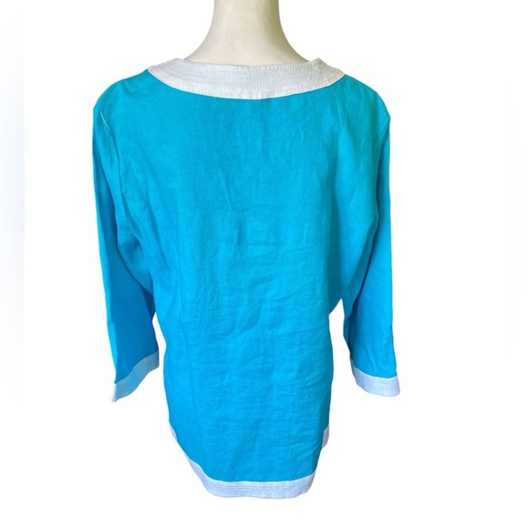 Jones New York Signature 100% Linen Tunic, Aqua And White, Size Large - Picture 3 of 6
